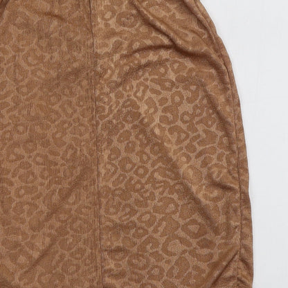 Boohoo Womens Beige Animal Print Polyester Basic T-Shirt Size 8 Off the Shoulder