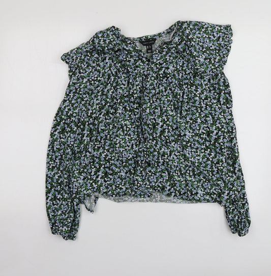 New Look Womens Multicoloured Floral Viscose Basic Button-Up Size 8 Round Neck