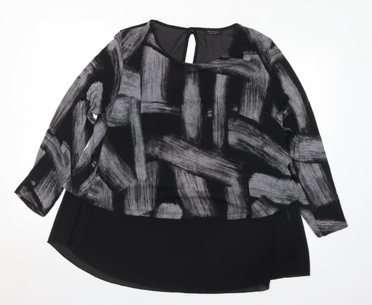 Luca Vanucci Womens Black Round Neck Geometric Polyester Tunic Jumper Size M   - M/L