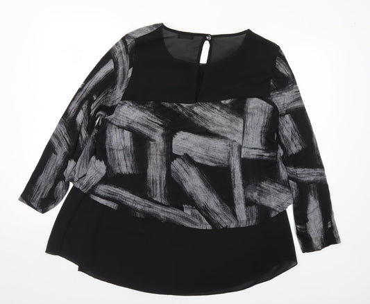 Luca Vanucci Womens Black Round Neck Geometric Polyester Tunic Jumper Size M   - M/L