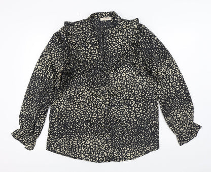 V.Code Womens Black Animal Print Polyester Basic Blouse Size L V-Neck