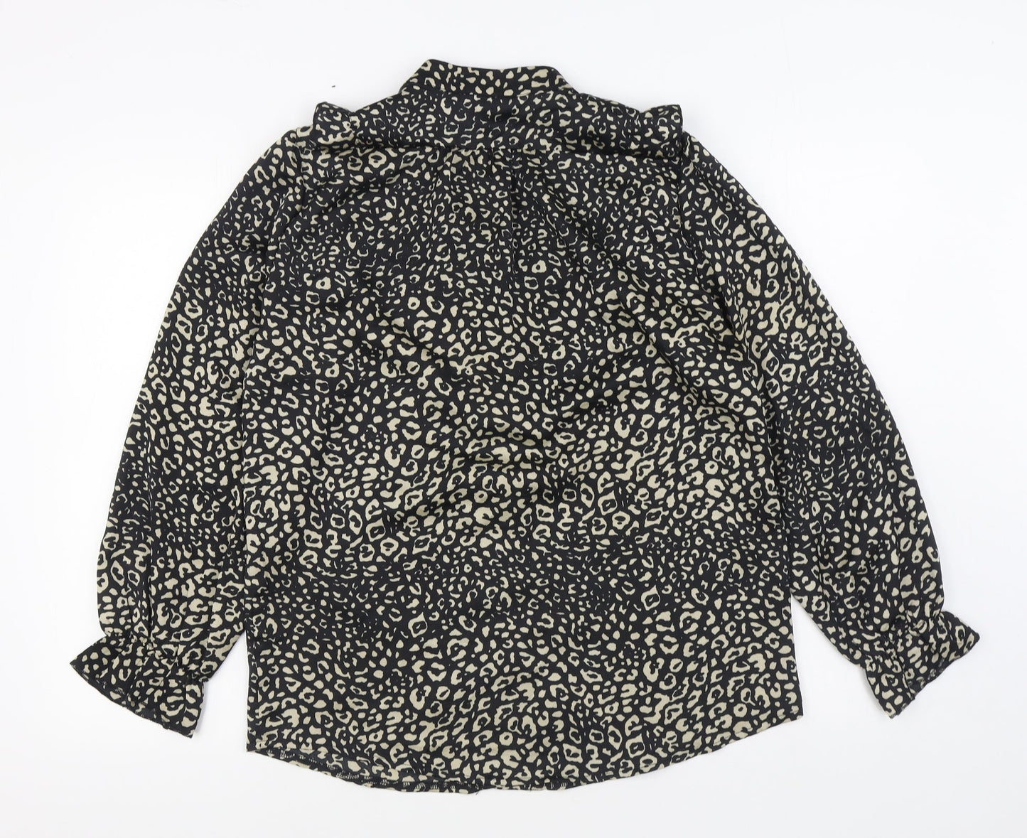 V.Code Womens Black Animal Print Polyester Basic Blouse Size L V-Neck