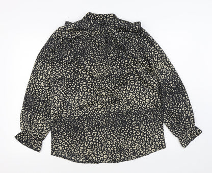 V.Code Womens Black Animal Print Polyester Basic Blouse Size L V-Neck