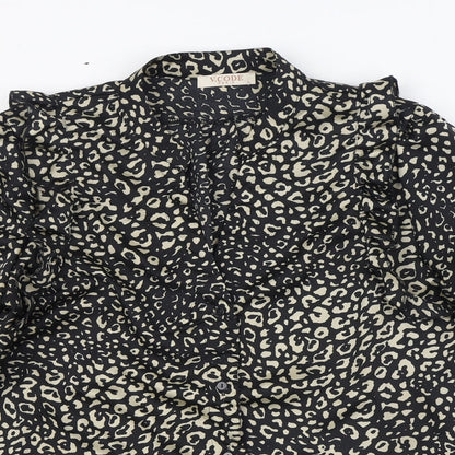 V.Code Womens Black Animal Print Polyester Basic Blouse Size L V-Neck