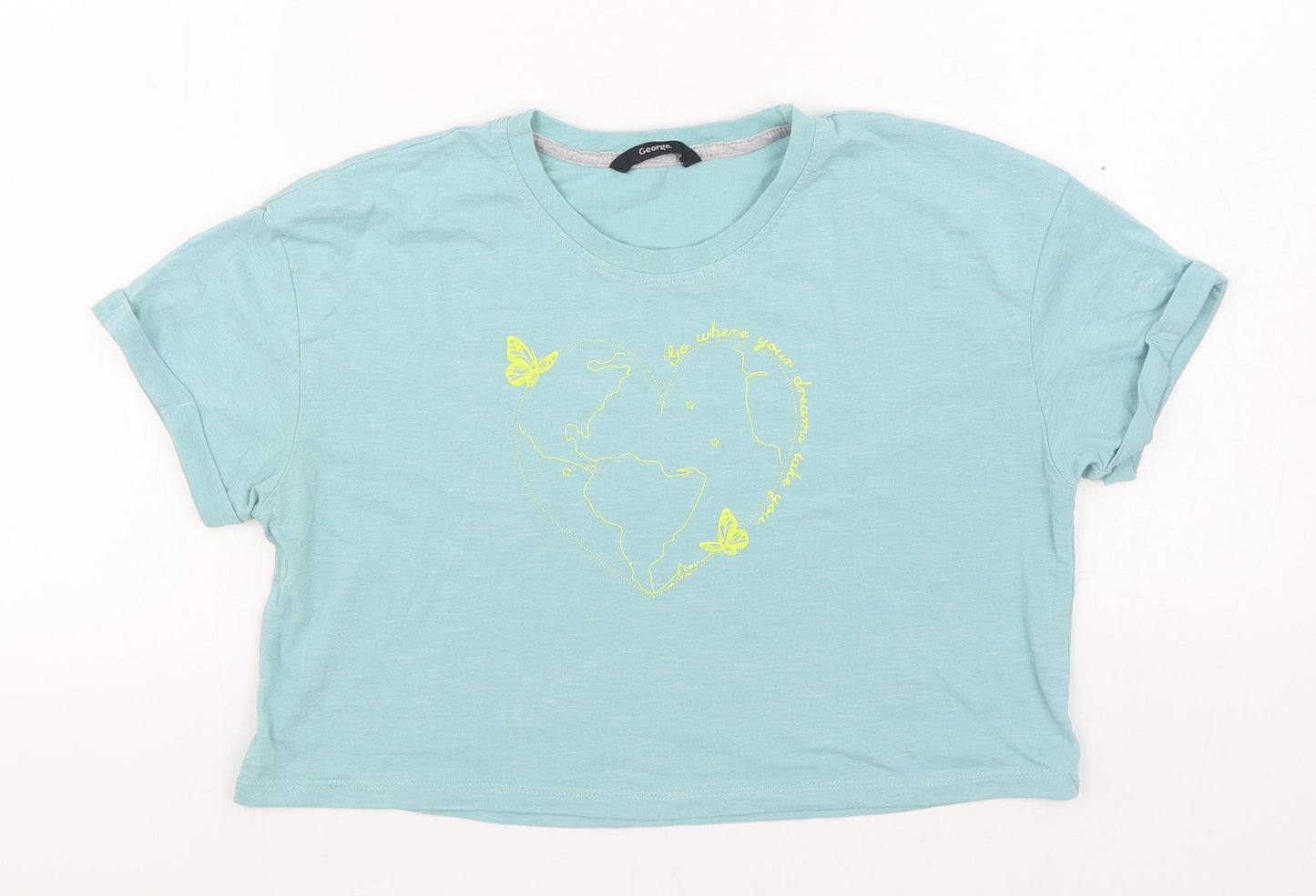 George Girls Blue  Cotton Basic T-Shirt Size 9-10 Years Round Neck Pullover