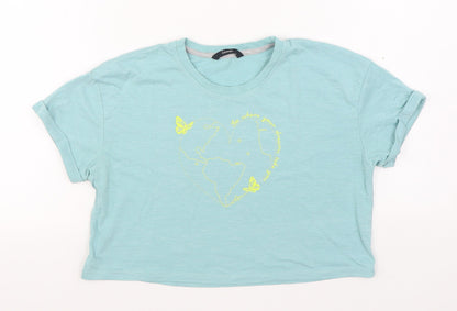 George Girls Blue  Cotton Basic T-Shirt Size 9-10 Years Round Neck Pullover