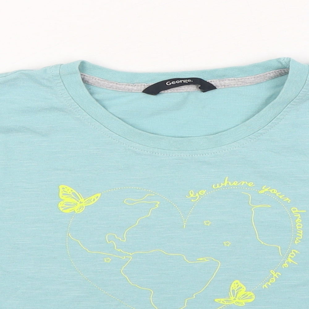 George Girls Blue  Cotton Basic T-Shirt Size 9-10 Years Round Neck Pullover