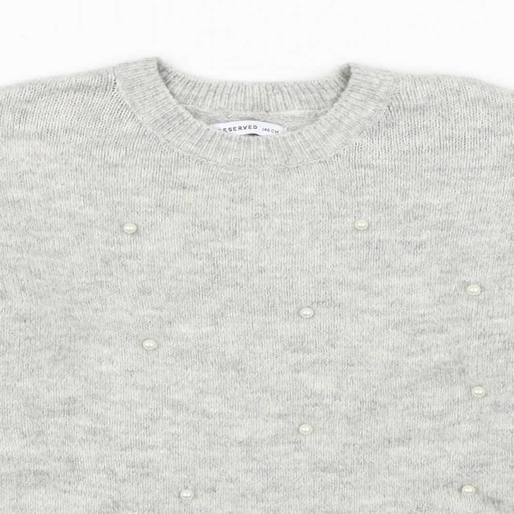 RESERVED Girls Grey Round Neck  Acrylic Pullover Jumper Size 10-11 Years  Pullover