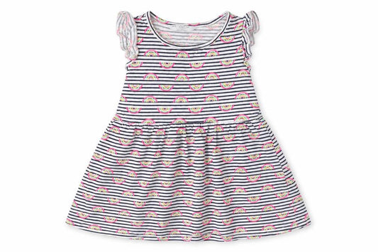 Primark  Girls Multicoloured Striped Cotton Fit & Flare  Size 5-6 Years  Round Neck