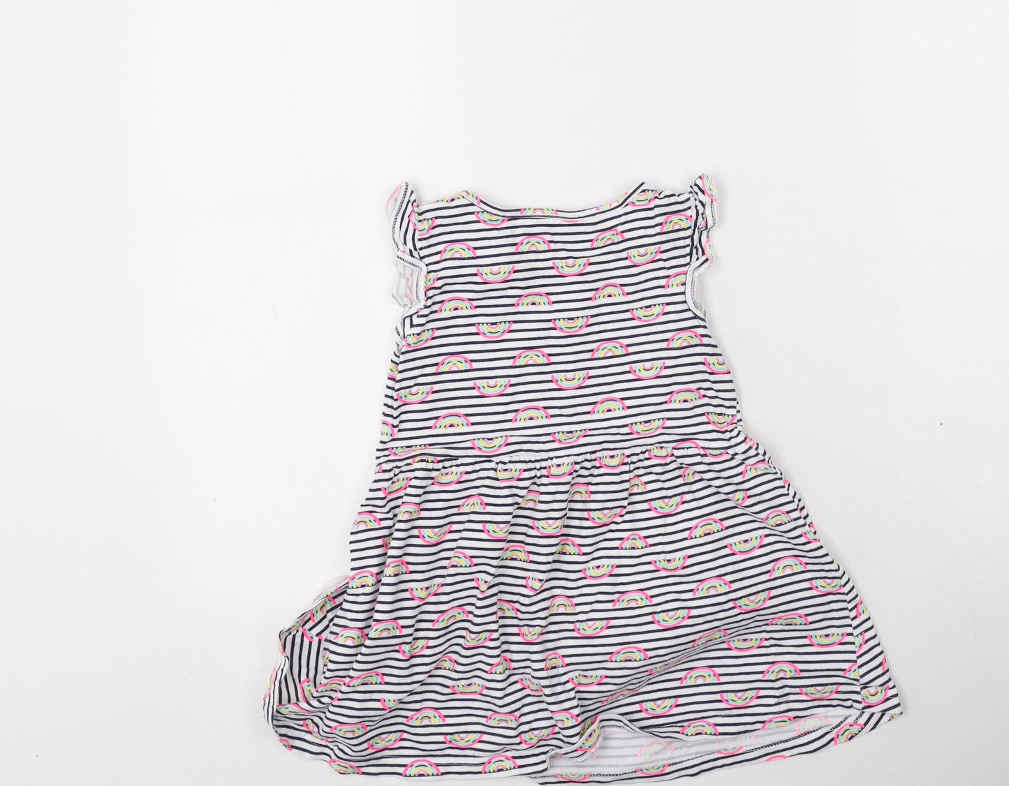 Primark  Girls Multicoloured Striped Cotton Fit & Flare  Size 5-6 Years  Round Neck