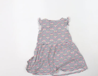 Primark  Girls Multicoloured Striped Cotton Fit & Flare  Size 5-6 Years  Round Neck