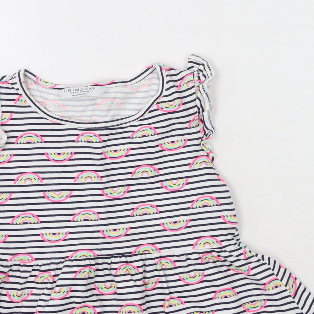 Primark  Girls Multicoloured Striped Cotton Fit & Flare  Size 5-6 Years  Round Neck