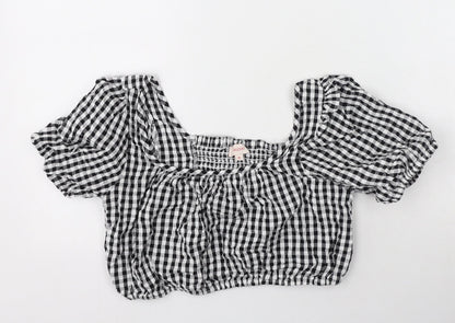 khushi Womens Black Check Cotton Cropped T-Shirt Size M Off the Shoulder