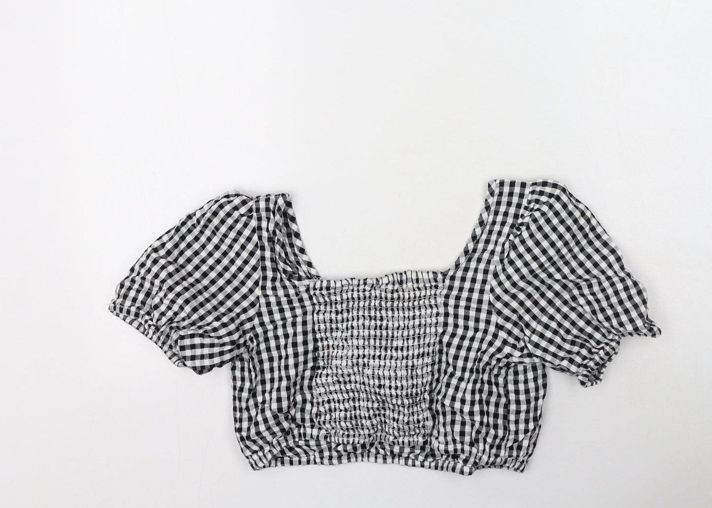 khushi Womens Black Check Cotton Cropped T-Shirt Size M Off the Shoulder