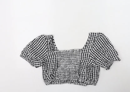 khushi Womens Black Check Cotton Cropped T-Shirt Size M Off the Shoulder