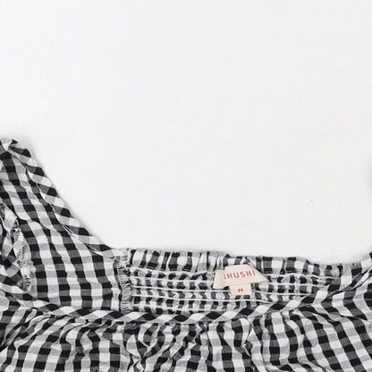 khushi Womens Black Check Cotton Cropped T-Shirt Size M Off the Shoulder