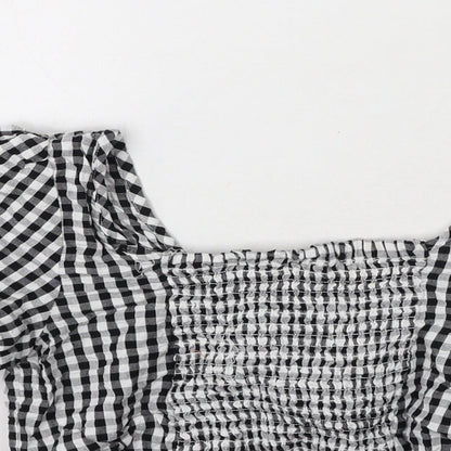 khushi Womens Black Check Cotton Cropped T-Shirt Size M Off the Shoulder