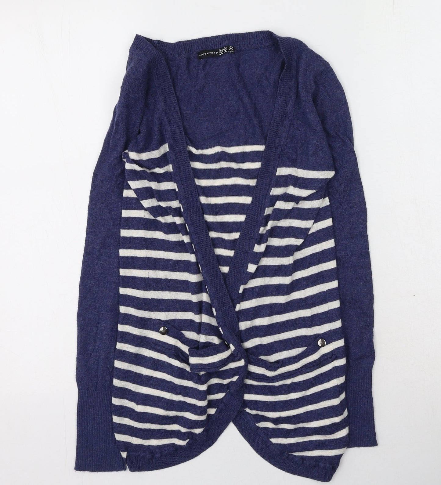 Primark  Womens Blue Round Neck Striped Viscose Cardigan Jumper Size 8