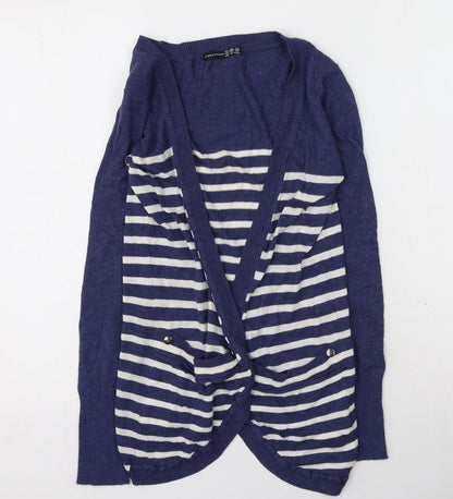 Primark  Womens Blue Round Neck Striped Viscose Cardigan Jumper Size 8
