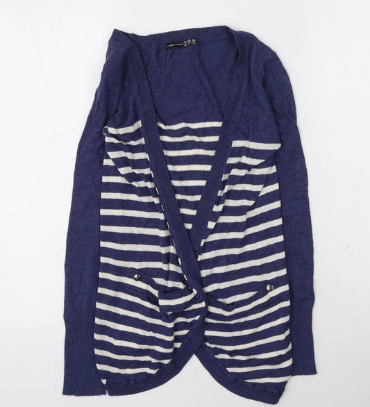 Primark  Womens Blue Round Neck Striped Viscose Cardigan Jumper Size 8