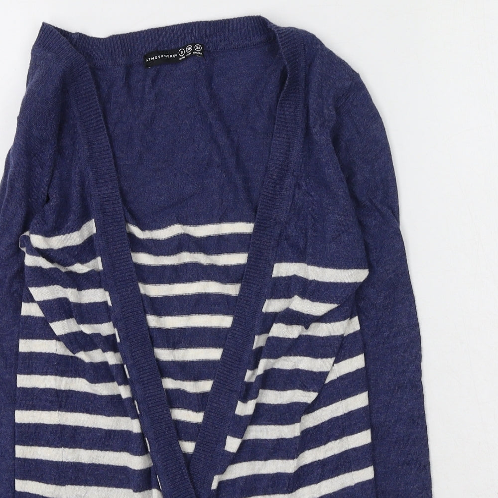 Primark  Womens Blue Round Neck Striped Viscose Cardigan Jumper Size 8