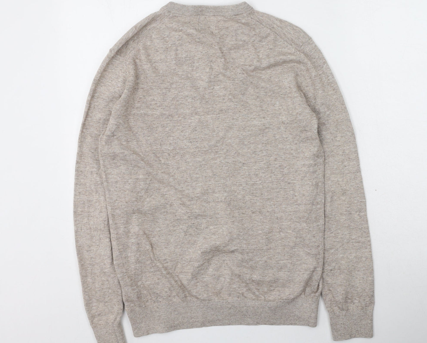 H&M Mens Beige V-Neck  Cotton Pullover Jumper Size M