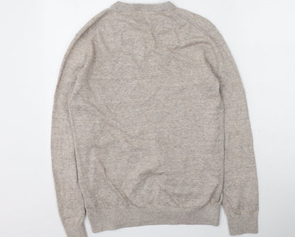 H&M Mens Beige V-Neck  Cotton Pullover Jumper Size M