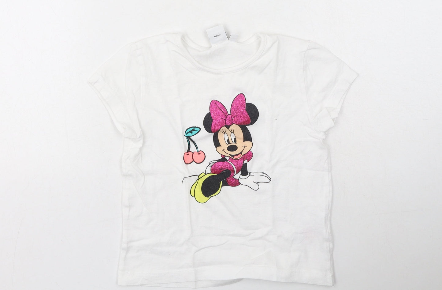 Primark Girls White  Polyester Basic Casual Size 5-6 Years Round Neck  - Minnie Mouse
