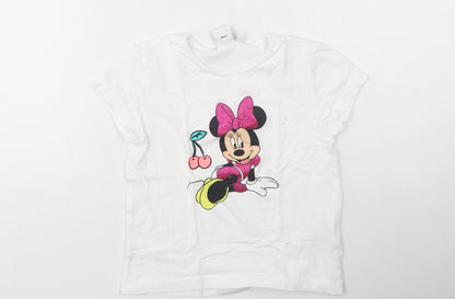 Primark Girls White  Polyester Basic Casual Size 5-6 Years Round Neck  - Minnie Mouse
