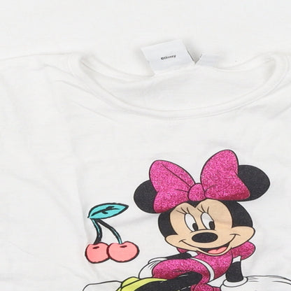Primark Girls White  Polyester Basic Casual Size 5-6 Years Round Neck  - Minnie Mouse