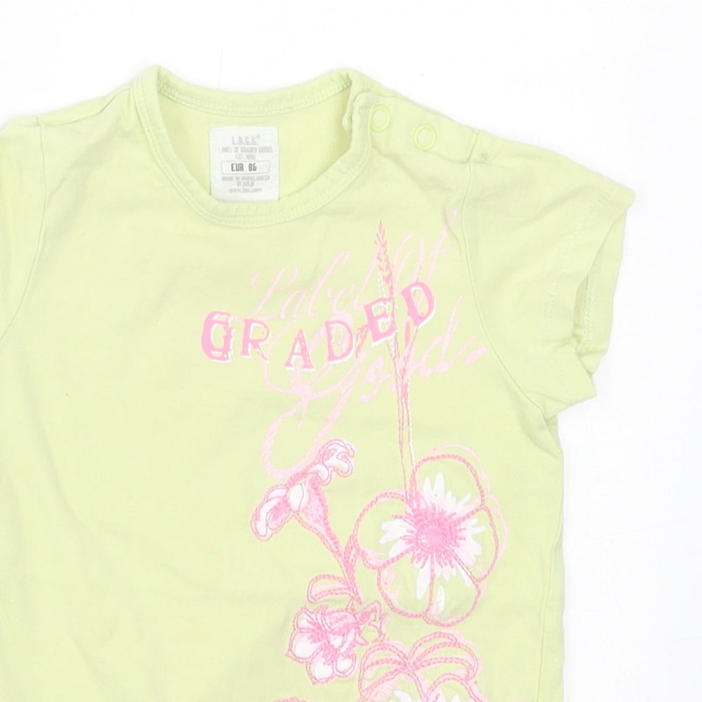 H&M Girls Green  Cotton Basic T-Shirt Size 12-18 Months Crew Neck Pullover
