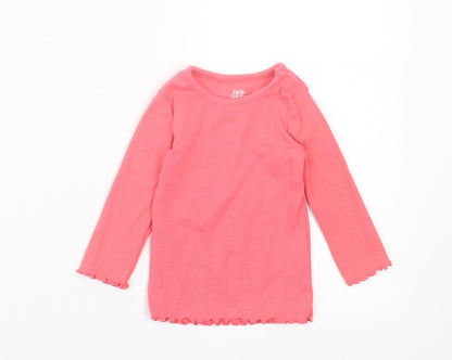 F&F Girls Pink  Cotton Basic Casual Size 3-6 Months Crew Neck Pullover - Lettuce Edging