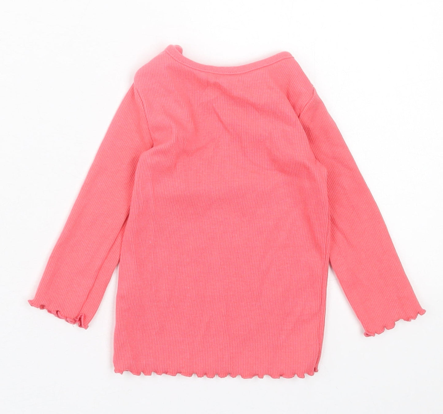 F&F Girls Pink  Cotton Basic Casual Size 3-6 Months Crew Neck Pullover - Lettuce Edging