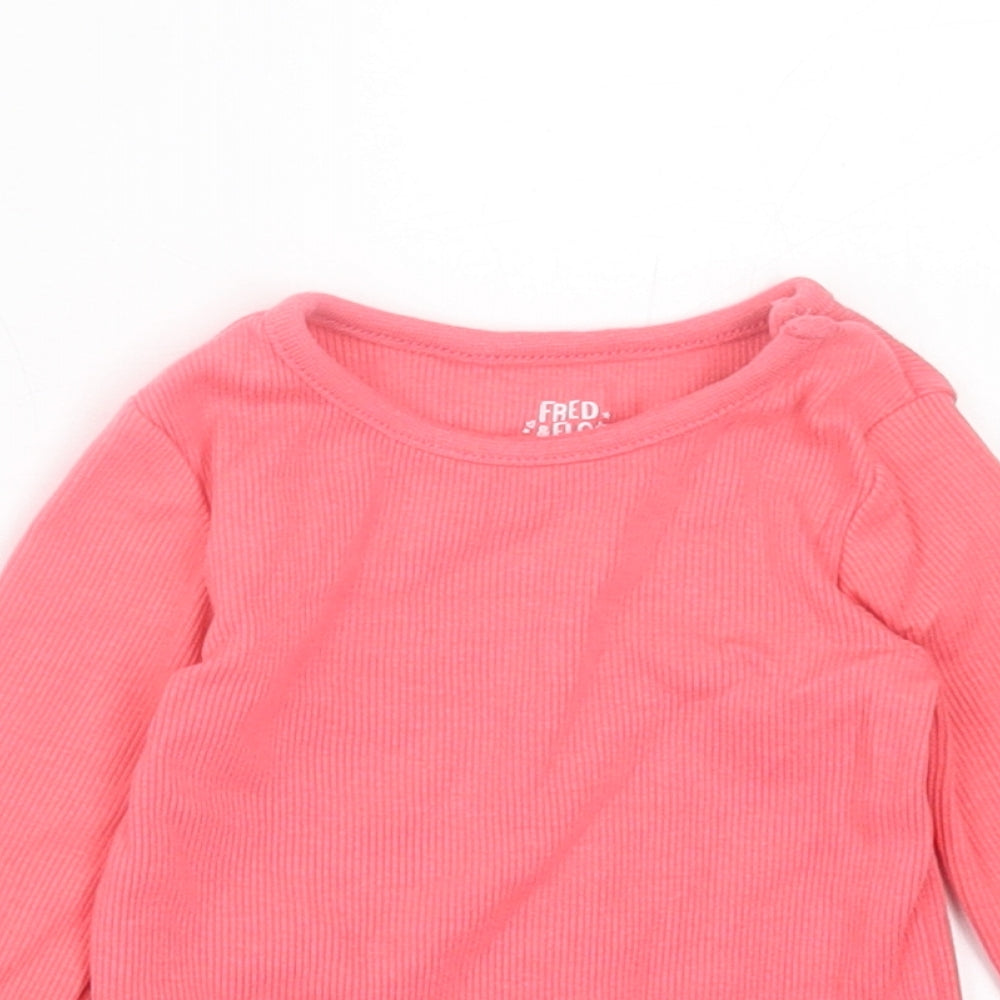 F&F Girls Pink  Cotton Basic Casual Size 3-6 Months Crew Neck Pullover - Lettuce Edging