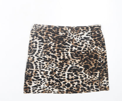 H&M Womens Brown Animal Print Cotton A-Line Skirt Size S
