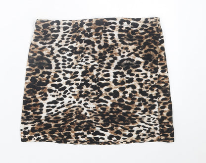 H&M Womens Brown Animal Print Cotton A-Line Skirt Size S