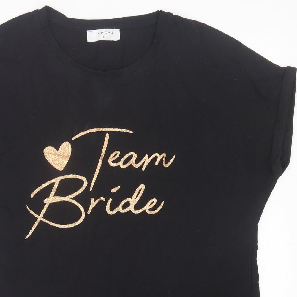 Papaya Womens Black  Cotton Basic T-Shirt Size S Crew Neck - Team Bride