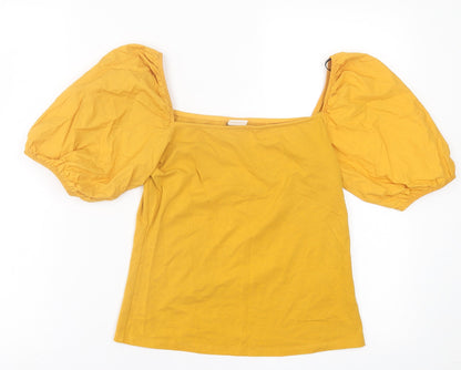 Womens UK Size S h7m Yellow Basic T-Shirt