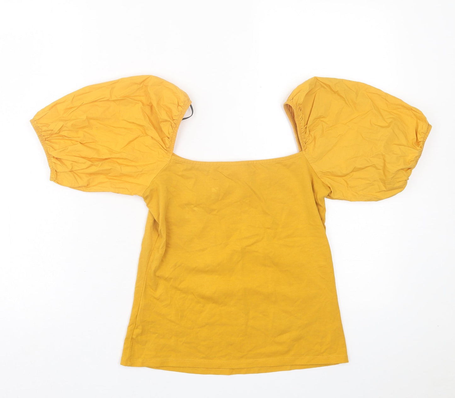 Womens UK Size S h7m Yellow Basic T-Shirt