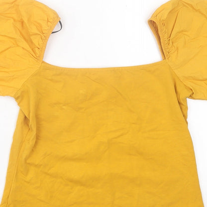 Womens UK Size S h7m Yellow Basic T-Shirt