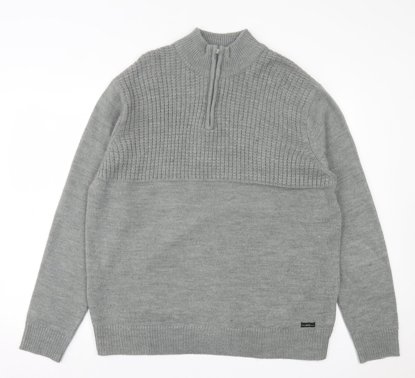 A&J Mens Grey High Neck  Acrylic Pullover Jumper Size 2XL