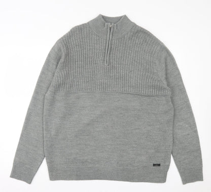 A&J Mens Grey High Neck  Acrylic Pullover Jumper Size 2XL