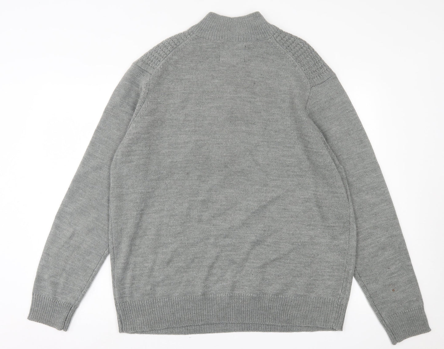 A&J Mens Grey High Neck  Acrylic Pullover Jumper Size 2XL