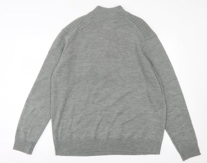 A&J Mens Grey High Neck  Acrylic Pullover Jumper Size 2XL