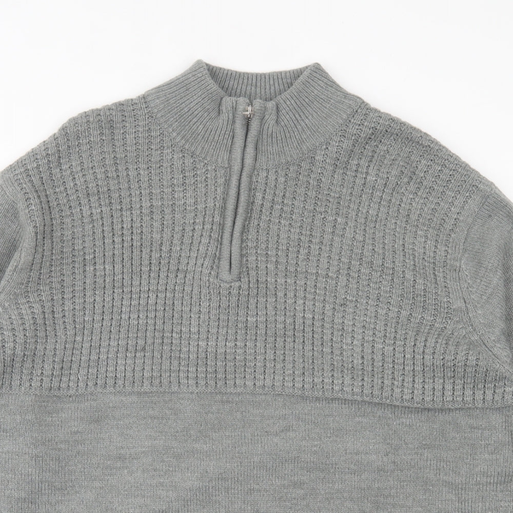 A&J Mens Grey High Neck  Acrylic Pullover Jumper Size 2XL