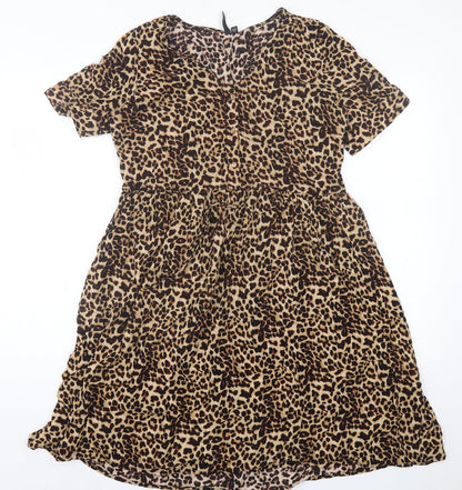 Pieces Womens Brown Animal Print Viscose A-Line  Size S  V-Neck Pullover
