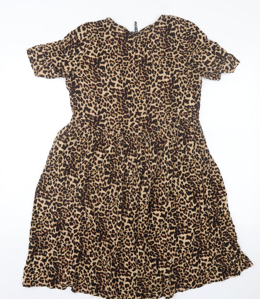 Pieces Womens Brown Animal Print Viscose A-Line  Size S  V-Neck Pullover