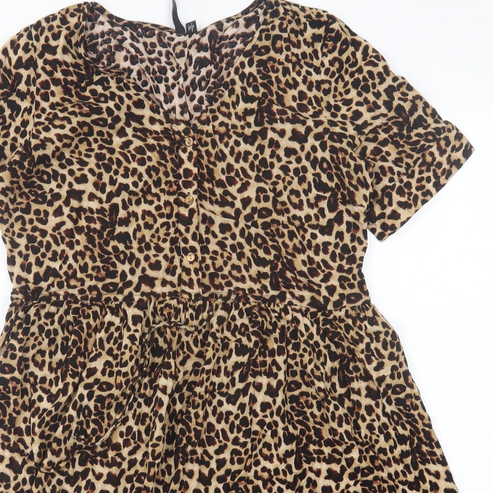 Pieces Womens Brown Animal Print Viscose A-Line  Size S  V-Neck Pullover