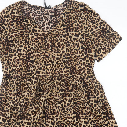 Pieces Womens Brown Animal Print Viscose A-Line  Size S  V-Neck Pullover