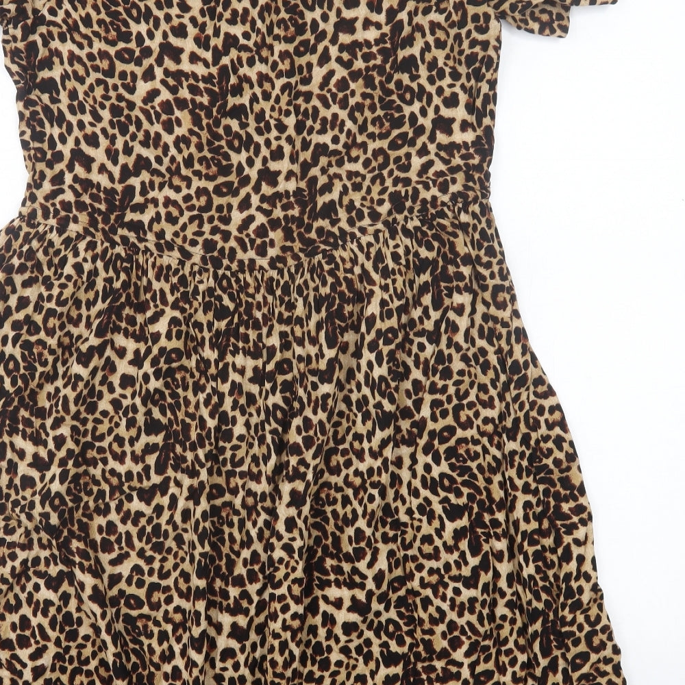 Pieces Womens Brown Animal Print Viscose A-Line  Size S  V-Neck Pullover